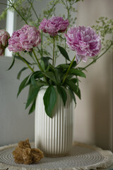Vase with Pink Peonies and Selenite
