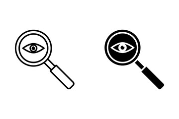 Magnifying glass with eye icon. Outline style. Vector. Isolate on white background.