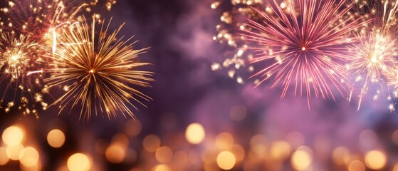 Fototapeta premium Colorful fireworks display in night sky celebration