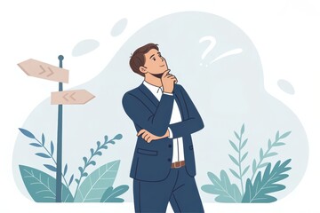 Thoughtful Man in Suit Standing with Decision-Making Expression