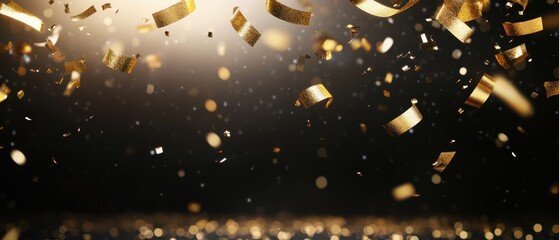 Golden festive celebration with glittering confetti