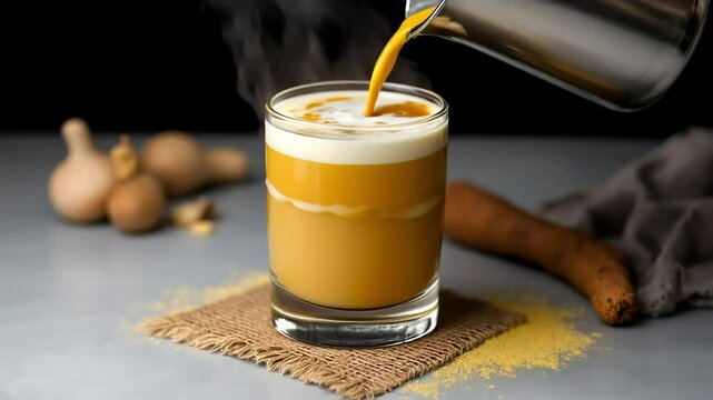 turmeric latte poured with froth