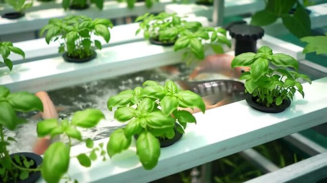 Aquaponics System Growing Basil And Raising Fish Together In Harmony