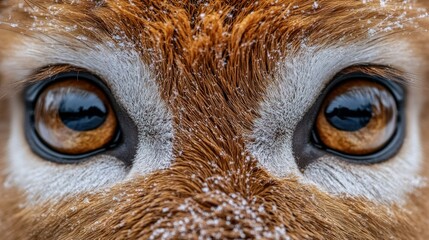 Close-up of deer eyes, frosted fur