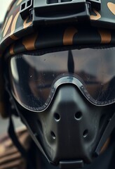 Fototapeta premium close up of a person wearing a helmet and goggles