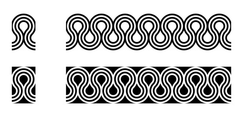 3 lines circle geometric seamless pattern decorative ornament frame border vector set
