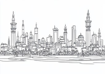 Fototapeta premium Skyline urbana stilizzata in bianco e nero