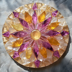 Colorful crystal mandala design with radiant energy pattern
