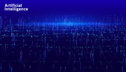 Abstract digital landscape particles dots stars horizon wireframe background Big Data 3D futuristic vector illustration 