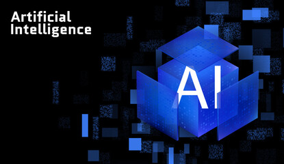 Artificial Intelligence Big Data storage technology data cube background modern banner information server computer science algorithms vector illustration