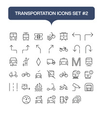 Transportation Outline Icons Set – Minimal Line Vector Illustrations of Vehicles, Travel, and Transport Modes