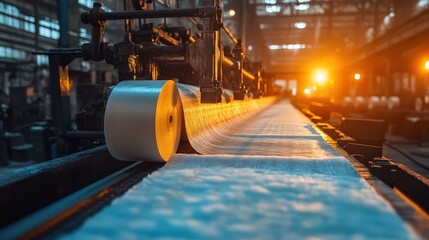 Manufacturing process of paper roll on production line in industrial setting