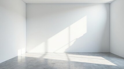 Empty Room with Sunlit Walls and Polished Concrete Floor, Ideal for Design Presentation