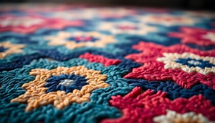 Obraz premium close up of a colorful crocheted blanket