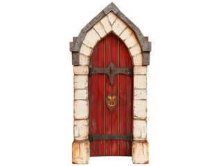 Gothic Red Wooden Door with Stone Archway