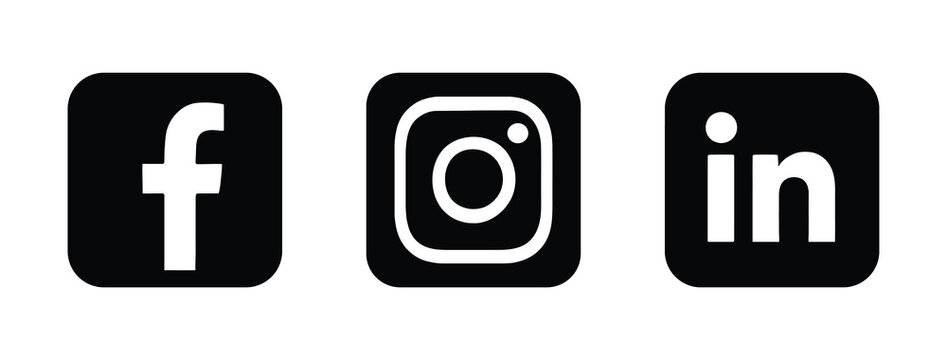 Minimalist black and white social media icons of facebook instagram and linkedin against a white background