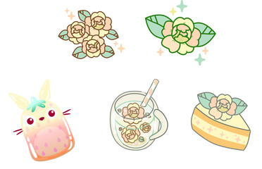 Cute Pastel Floral and Dessert Clipart Set – Kawaii Style