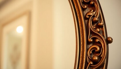 close up of a mirror with a light in the background