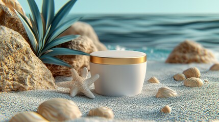 Gold sunscreen with blue background. 2