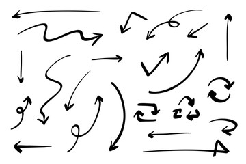 ベクターのペンの手書きの矢印セット 白黒