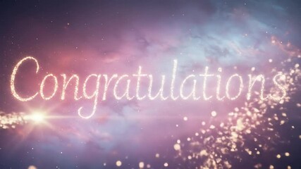 Sparkling Congratulations Message Glowing on Dreamy Pink Cloud Background