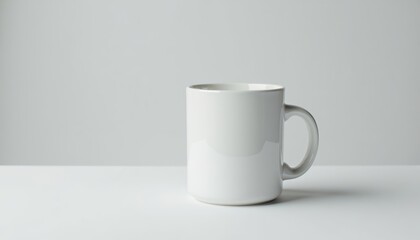 Obraz premium A Minimalist White Coffee Mug Positioned Elegantly on a Light Gray Surface in Soft Lighting