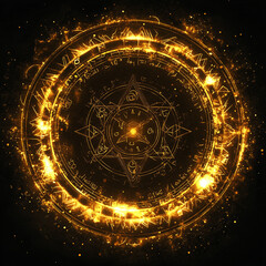 Glowing magic spell circle mandala with glyphs and runes  