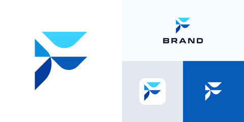Creative letter F geometric style, logo icon design illustration element template editable, Modern symbol sign initial alphabet with blue color abstract concept for brand identity and business company