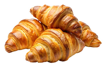 Delicious golden brown croissants stack isolated on transparent background