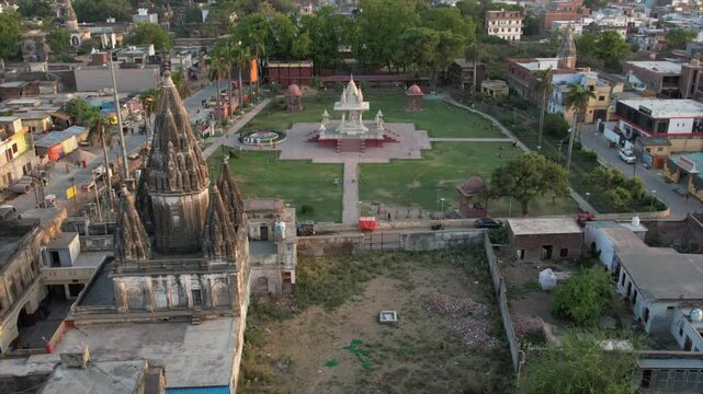 Drone Shot of Ayodhya &ndash; Aerial View of Ram Mandir, Sacred Temples, Saryu River, Ghats, and the Spiritual Landscape of the Holy City in Uttar Pradesh, India