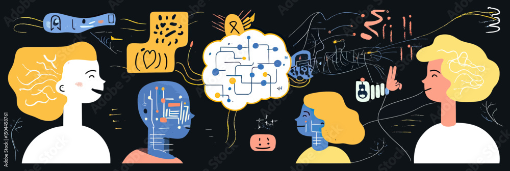 Poster abstract communication between human minds and artificial intelligence with neural network and data 