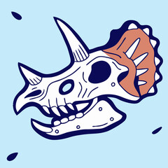 Triceratops Skull Illustration, Cartoon Dinosaur Design