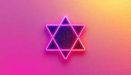 Naklejka premium Neon Star of David Symbol on Vibrant Gradient Background