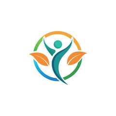 Wellness vector logo with green leaf and human silhouette 