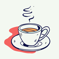 Hand-drawn Illustration of Steaming Coffee Cup
