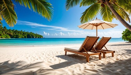 Obraz premium concept vacation and summer travel banner. Happy holidays on sandy tropical sea beach 