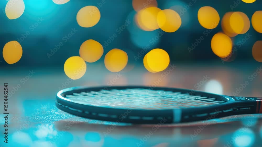 Poster a tennis racket sits on top of a table, ready for use