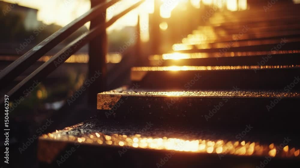 Poster A close-up view of a set of stairs with steps and railing