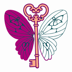 Ornate Key with Butterfly Wings: Fantasy Art Design