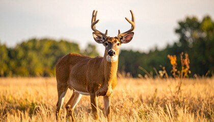 Whitetail Deer Buck standing in field 