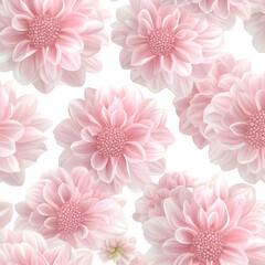 Fototapeta premium ethereal seamless pattern of light pink dahlias on a transparent PNG-ready background