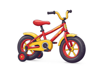 Fototapeta premium Colorful illustrated cartoon bicycle with training wheels for children's playtime