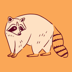 Cute Cartoon Raccoon Illustration, Orange Background