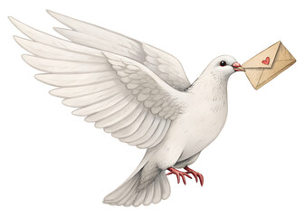 Dove delivering a love letter illustration depicting symbol of peace romance and hope