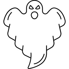 Minimal Halloween Ghost Outline Icon – Spooky Line Art for Halloween Design and Decoration

