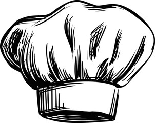 Black and white sketch of a chef's hat showing artistic pen strokes. Vector illustration