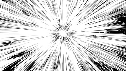 Obraz premium Explosive black and white burst effect with dynamic radial lines, manga style. Vector illustration