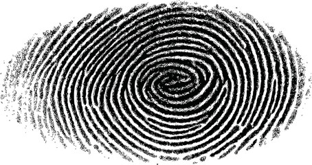 Black and white fingerprint pattern with detailed spiral shape design. Vector illustration