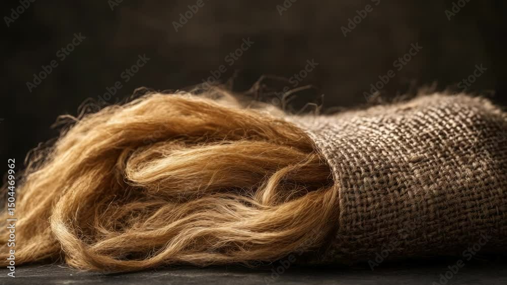 Poster a close-up shot of a single human hair lying on a table, highlighting its texture and structure
