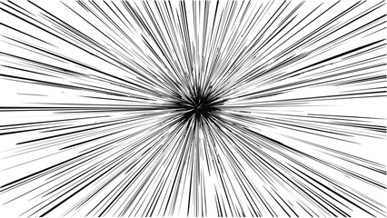 Exploding black and white burst with radial lines, dynamic manga illustration style. Vector illustration